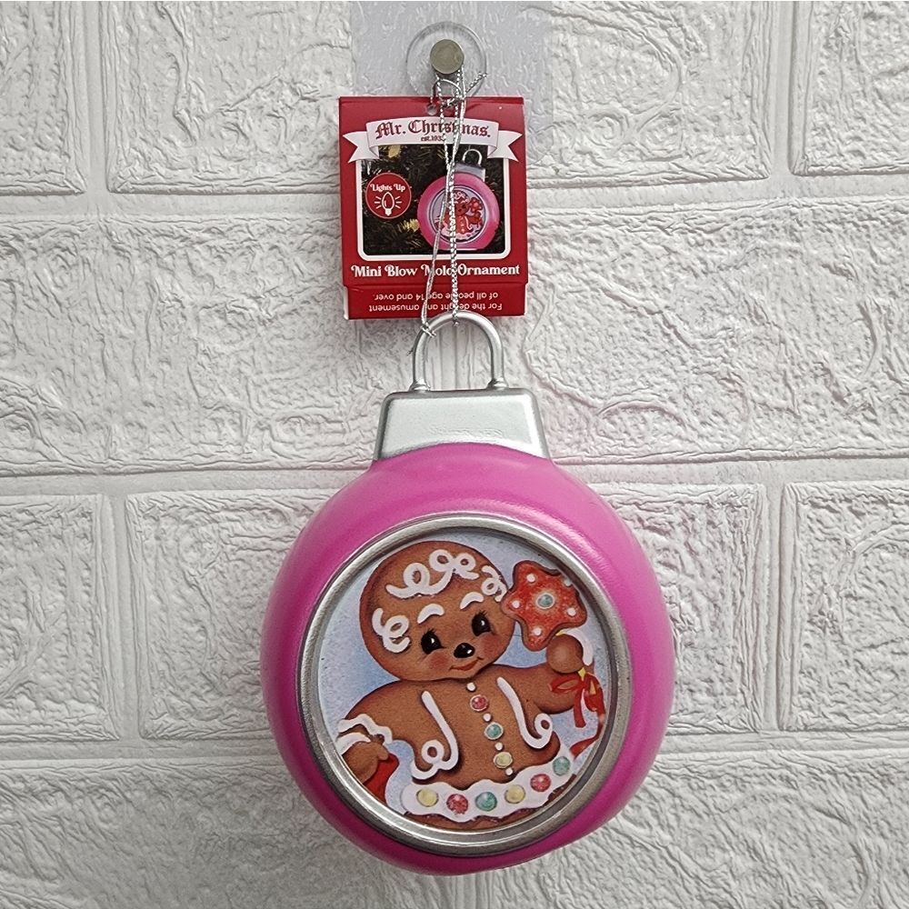 New Mr. Christmas 5-inch Mini Pink Gingerbread Vintage Light Up Ornament